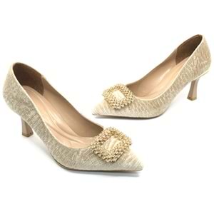 Feles Kadife Taş Toka Detaylı Stiletto Kadın Topuklu Ayakkabı