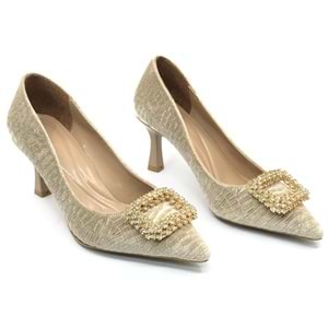 Feles Kadife Taş Toka Detaylı Stiletto Kadın Topuklu Ayakkabı