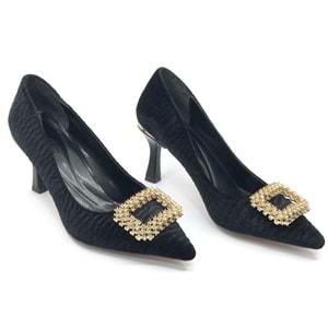 Feles Kadife Taş Toka Detaylı Stiletto Kadın Topuklu Ayakkabı