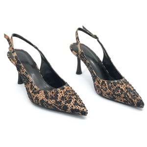 Feles Taş Detaylı Arkası Açık Stiletto Kadın Topuklu Ayakkabı