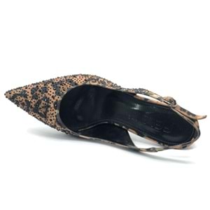 Feles Taş Detaylı Arkası Açık Stiletto Kadın Topuklu Ayakkabı