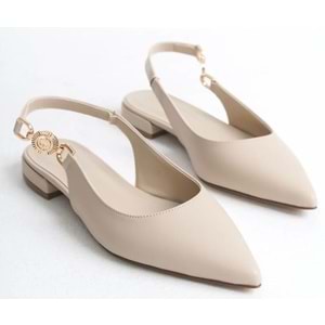 Feles Yan Toka Detaylı Arkası Açık Kadın Babet Ayakkabı