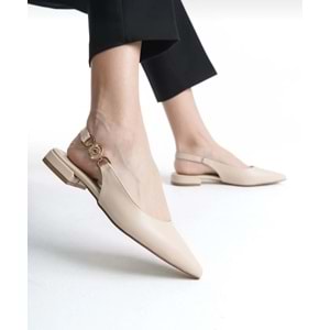 Feles Yan Toka Detaylı Arkası Açık Kadın Babet Ayakkabı