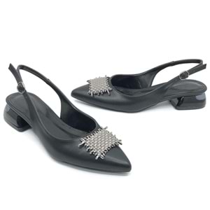 Feles Toka Detaylı Kısa Topuklu Arkası Açık Kadın Babet Ayakkabı