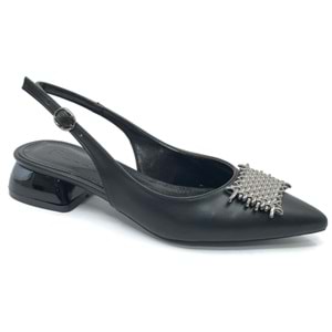 Feles Toka Detaylı Kısa Topuklu Arkası Açık Kadın Babet Ayakkabı