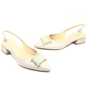 Feles Toka Detaylı Kısa Topuklu Arkası Açık Kadın Babet Ayakkabı