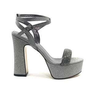 Feles 13 cm Yüksek Platform Tek Bant Topuklu Taşlı Kadın Abiye Ayakkabı