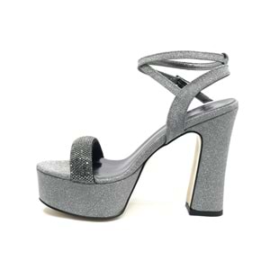 Feles 13 cm Yüksek Platform Tek Bant Topuklu Taşlı Kadın Abiye Ayakkabı