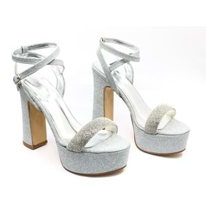 Feles 13 cm Yüksek Platform Tek Bant Topuklu Taşlı Kadın Abiye Ayakkabı