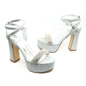 Feles 13 cm Yüksek Platform Tek Bant Topuklu Taşlı Kadın Abiye Ayakkabı