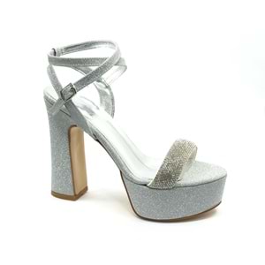 Feles 13 cm Yüksek Platform Tek Bant Topuklu Taşlı Kadın Abiye Ayakkabı