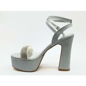 Feles 13 cm Yüksek Platform Tek Bant Topuklu Taşlı Kadın Abiye Ayakkabı