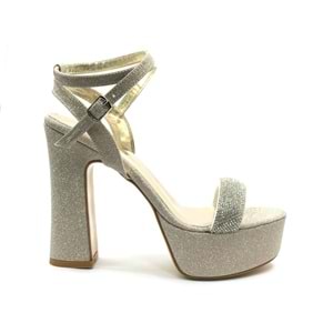 Feles 13 cm Yüksek Platform Tek Bant Topuklu Taşlı Kadın Abiye Ayakkabı