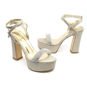 Feles 13 cm Yüksek Platform Tek Bant Topuklu Taşlı Kadın Abiye Ayakkabı