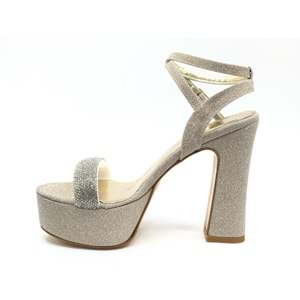 Feles 13 cm Yüksek Platform Tek Bant Topuklu Taşlı Kadın Abiye Ayakkabı