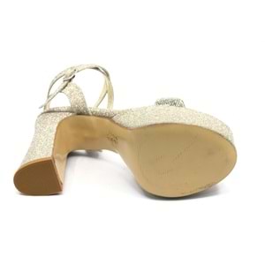 Feles 13 cm Yüksek Platform Tek Bant Topuklu Taşlı Kadın Abiye Ayakkabı