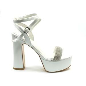 Feles 13 cm Yüksek Platform Tek Bant Topuklu Taşlı Kadın Abiye Ayakkabı