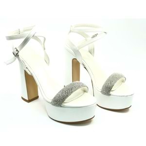 Feles 13 cm Yüksek Platform Tek Bant Topuklu Taşlı Kadın Abiye Ayakkabı