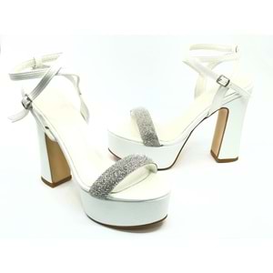 Feles 13 cm Yüksek Platform Tek Bant Topuklu Taşlı Kadın Abiye Ayakkabı