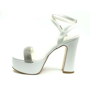 Feles 13 cm Yüksek Platform Tek Bant Topuklu Taşlı Kadın Abiye Ayakkabı