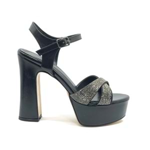 Feles 13 cm Yüksek Platform Çapraz Bant Topuklu Taşlı Kadın Abiye Ayakkabı