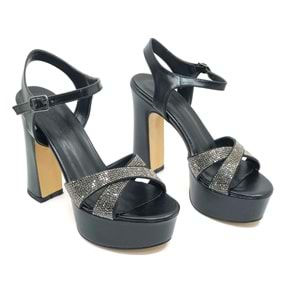 Feles 13 cm Yüksek Platform Çapraz Bant Topuklu Taşlı Kadın Abiye Ayakkabı