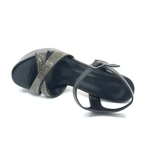 Feles 13 cm Yüksek Platform Çapraz Bant Topuklu Taşlı Kadın Abiye Ayakkabı