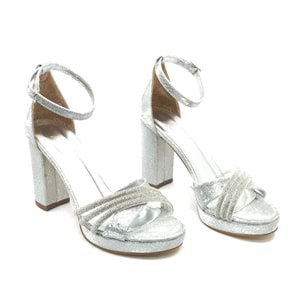 Feles Çapraz Üç Şerit Taşlı 10 cm Platform Topuklu Kadın Abiye Ayakkabı