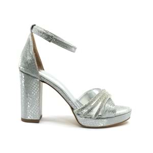 Feles Çapraz Üç Şerit Taşlı 10 cm Platform Topuklu Kadın Abiye Ayakkabı