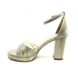 Feles Çapraz Üç Şerit Taşlı 10 cm Platform Topuklu Kadın Abiye Ayakkabı