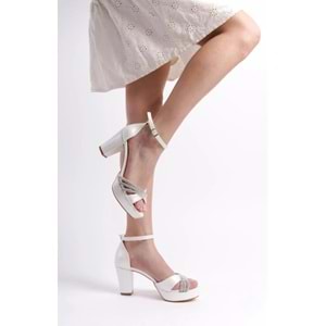 Feles Çapraz Üç Şerit Taşlı 10 cm Platform Topuklu Kadın Abiye Ayakkabı