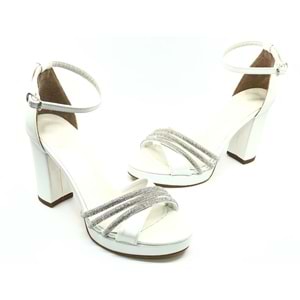 Feles Çapraz Üç Şerit Taşlı 10 cm Platform Topuklu Kadın Abiye Ayakkabı