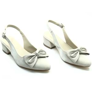 Mehtap Arkası Açık Fiyonk Taş Detaylı Klasik Kadın Topuklu Ayakkabı