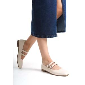 Mehtap Çift Kemer Detaylı Düz Taban Kadın Babet Ayakkabı