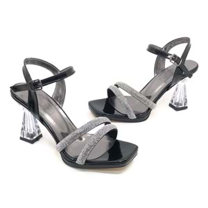 İremsu Kalın Şerit Taş Detaylı 8 cm Şeffaf Topuklu İnce Platform Kadın Abiye Ayakkabı