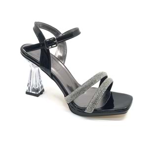 İremsu Kalın Şerit Taş Detaylı 8 cm Şeffaf Topuklu İnce Platform Kadın Abiye Ayakkabı