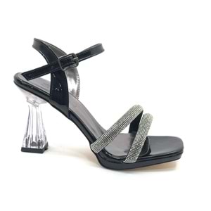 İremsu Kalın Şerit Taş Detaylı 8 cm Şeffaf Topuklu İnce Platform Kadın Abiye Ayakkabı