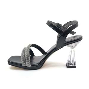 İremsu Kalın Şerit Taş Detaylı 8 cm Şeffaf Topuklu İnce Platform Kadın Abiye Ayakkabı