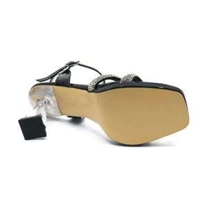 İremsu Kalın Şerit Taş Detaylı 8 cm Şeffaf Topuklu İnce Platform Kadın Abiye Ayakkabı