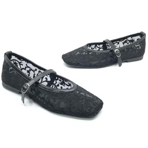 Feles Dantel Detaylı Küt Burun Kadın Babet Ayakkabı