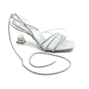 Ventes Bilekten Bağlamalı Şeffaf Topuklu Kadın Abiye Ayakkabı