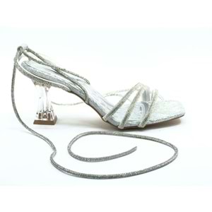 Ventes Bilekten Bağlamalı Şeffaf Topuklu Kadın Abiye Ayakkabı