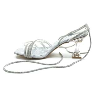 Ventes Bilekten Bağlamalı Şeffaf Topuklu Kadın Abiye Ayakkabı