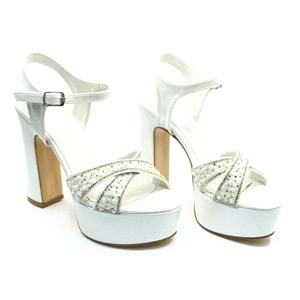 Feles Çapraz Taş Detaylı 13 cm Yüksek Platform Topuklu Taşlı Kadın Abiye Ayakkabı
