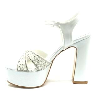 Feles Çapraz Taş Detaylı 13 cm Yüksek Platform Topuklu Taşlı Kadın Abiye Ayakkabı