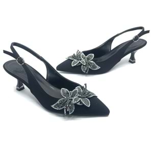 Feles Çiçek Taş Toka Detaylı Arkası Açık Stiletto Kadın Topuklu Ayakkabı