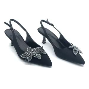 Feles Çiçek Taş Toka Detaylı Arkası Açık Stiletto Kadın Topuklu Ayakkabı