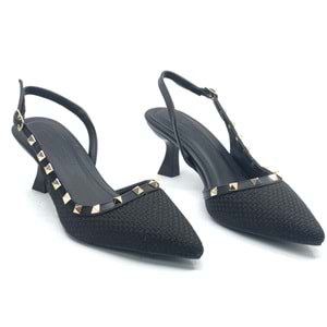 Feles Hasır Zımba Detaylı Arkası Açık Stiletto Kadın Topuklu Ayakkabı