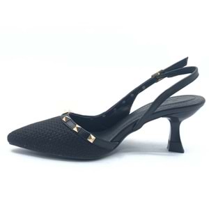 Feles Hasır Zımba Detaylı Arkası Açık Stiletto Kadın Topuklu Ayakkabı