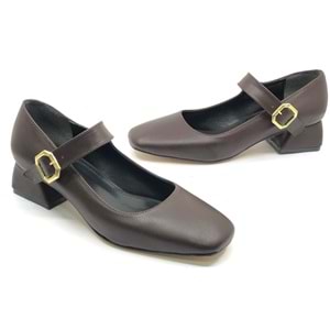 Feles Pars Jane Küt Burunlu Kadın Kısa Topuklu Kadın Babet Ayakkabı